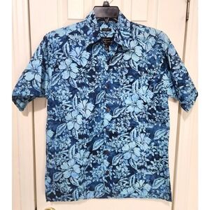 Pete Huntington Hawaiian Camp Shirt Men's Size SMALL Blue Button up Beach